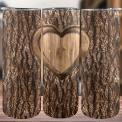20oz Wood Carving Love Heart Tumbler Insulated Cup