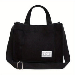 Letter Patch Corduroy Tote Bag Casual Shoulder Bag Retro Style Crossbody Bag