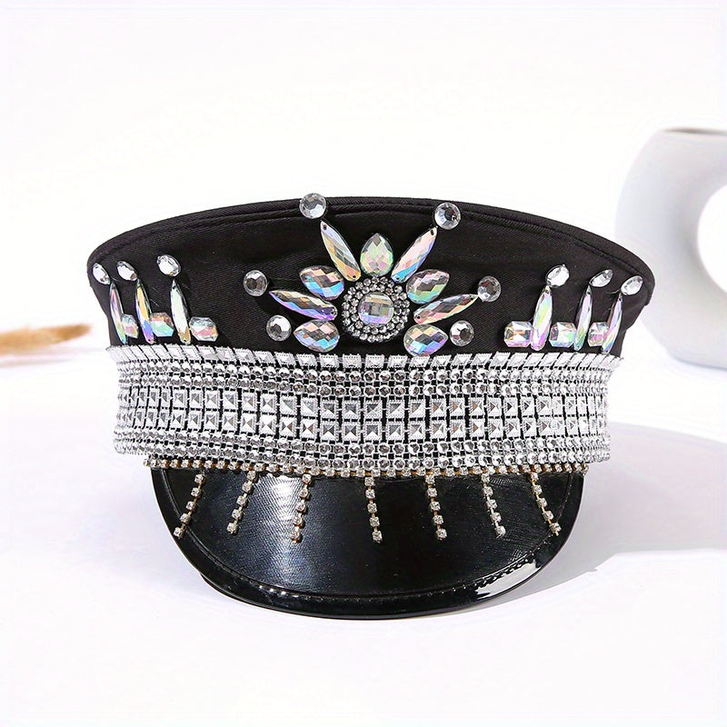 Rhinestone Decor Captain Hat Music Hats Sequin Military Hat Steampunk Headwear