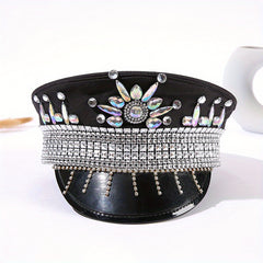 Rhinestone Decor Captain Hat Music Hats Sequin Military Hat Steampunk Headwear