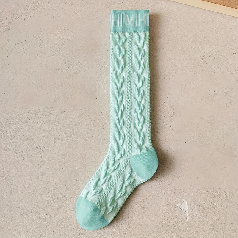 Letter Print Thigh High Socks Textured Over The Knee Stockings