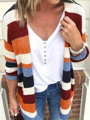  Striped Knitted Long Sleeve Cardigan