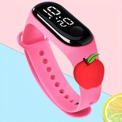 12pcs LED Digital Watch Set Fruit Pattern Soft Strap 24 Hour Display
