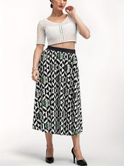  Geometric & Daisy Print High Waisted Skirt