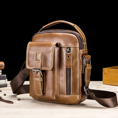 Cowhide Boy Satchel Leather Shoulder Bag Men's Retro Vertical Messenger Bag