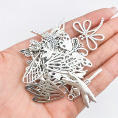 22pcs Antique Silver Insect Collection Dragonfly Charms Pendant Set