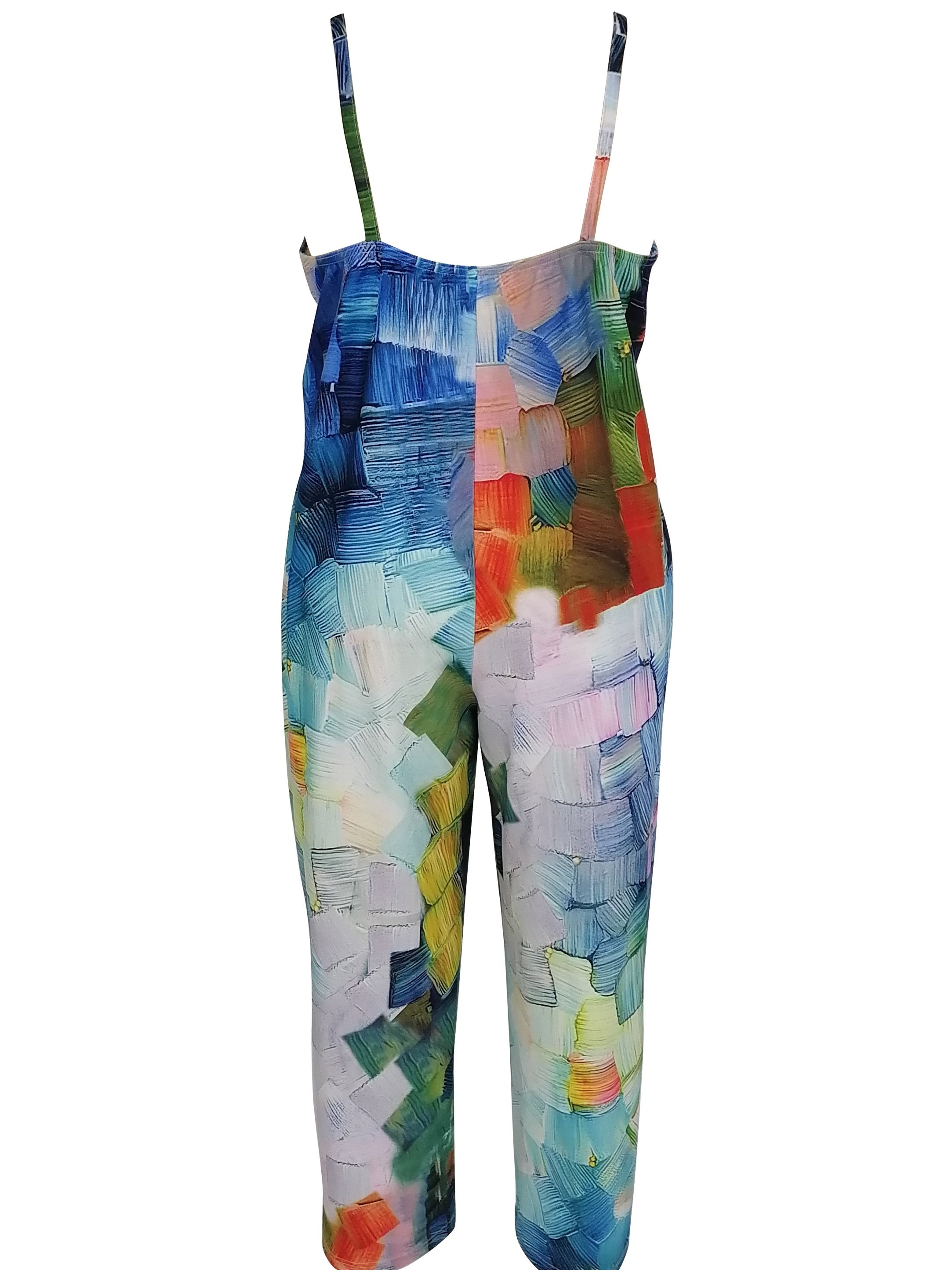  Casual Cami Jumpsuit Women's Plus Painting Print Wide Leg Jumpsuit