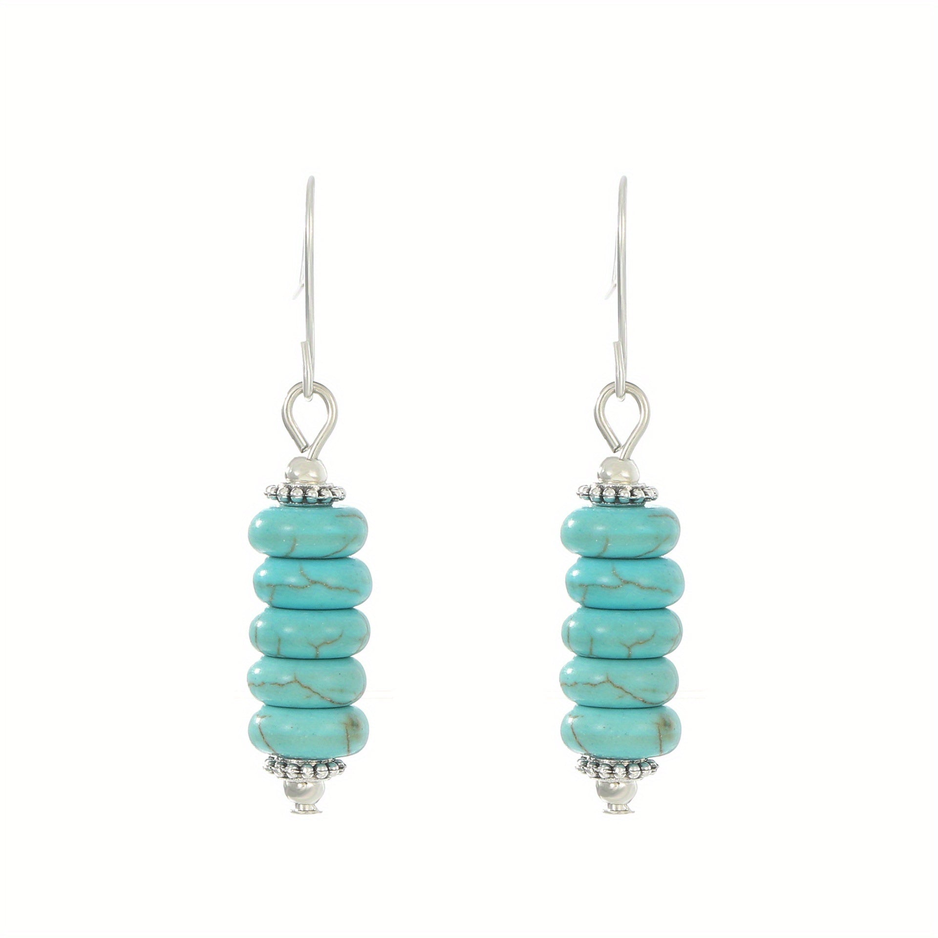 Turquoise Bohemian Hook Earrings Silver Plated Jewelry