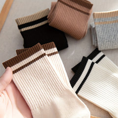 6 Pairs Striped Crew Socks Breathable All-match Women's Stockings & Hosiery