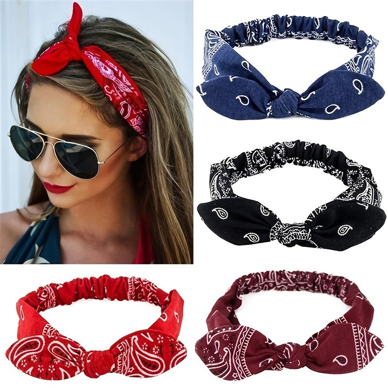 Women Suede Soft Print Headbands Vintage Cross Knot Hair Bands