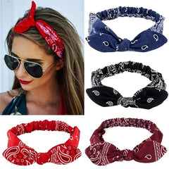 Women Suede Soft Print Headbands Vintage Cross Knot Hair Bands