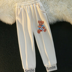 Girls Fleece Warm Sweatpants Elastic Waist Bear Print