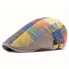 Adjustable Summer Casual Peaked Cap With Colored Plaid