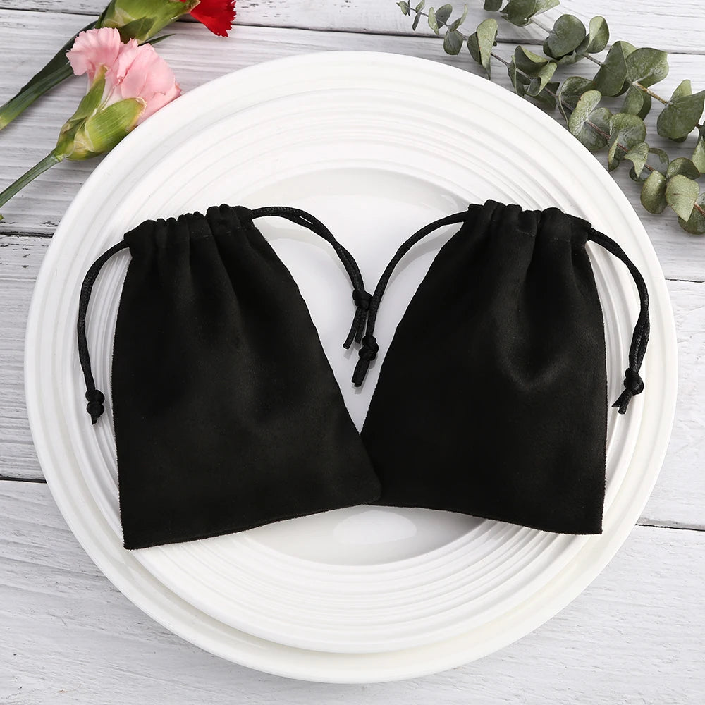 5pcs Flannel Velvet Jewelry Drawstring Bag Pouch for Christmas Wedding Favors