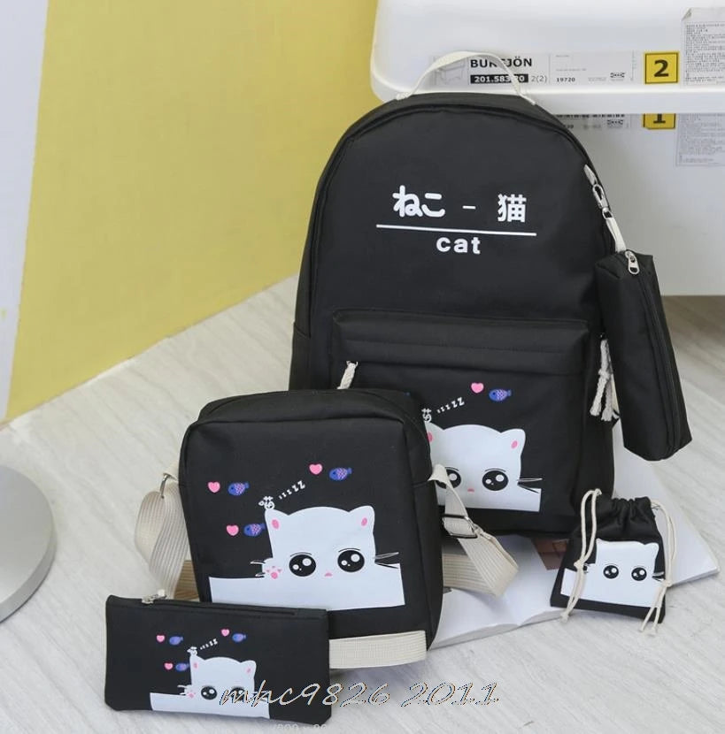 Canvas Women Backpacks Schoolbag Cat Print Rucksack For Teenager Girls