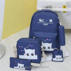 Canvas Women Backpacks Schoolbag Cat Print Rucksack For Teenager Girls