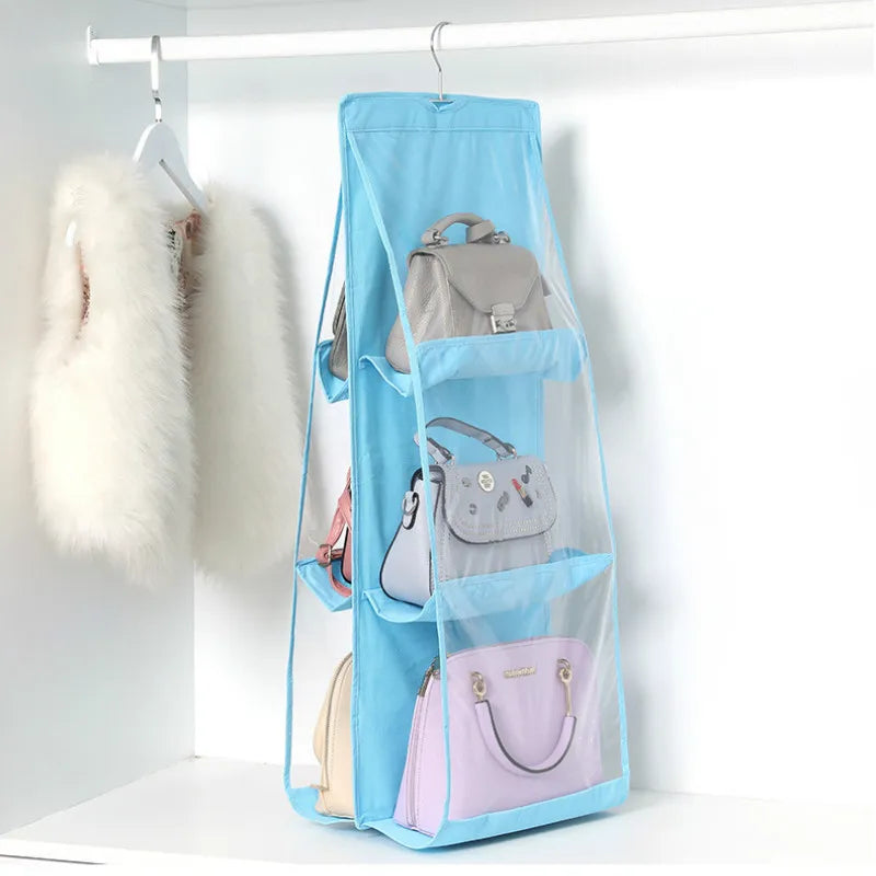 6 Pocket Foldable Hanging Bag 3 Layers Folding Shelf Bag Purse Handbag Organizer