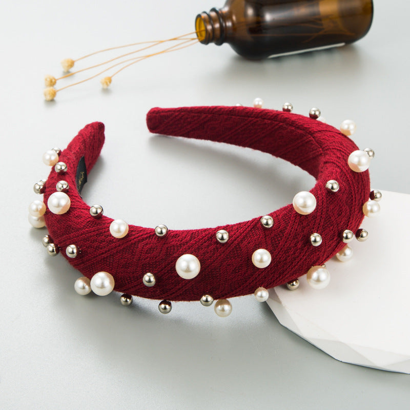 Faux Pearl Beading Knitted Headband