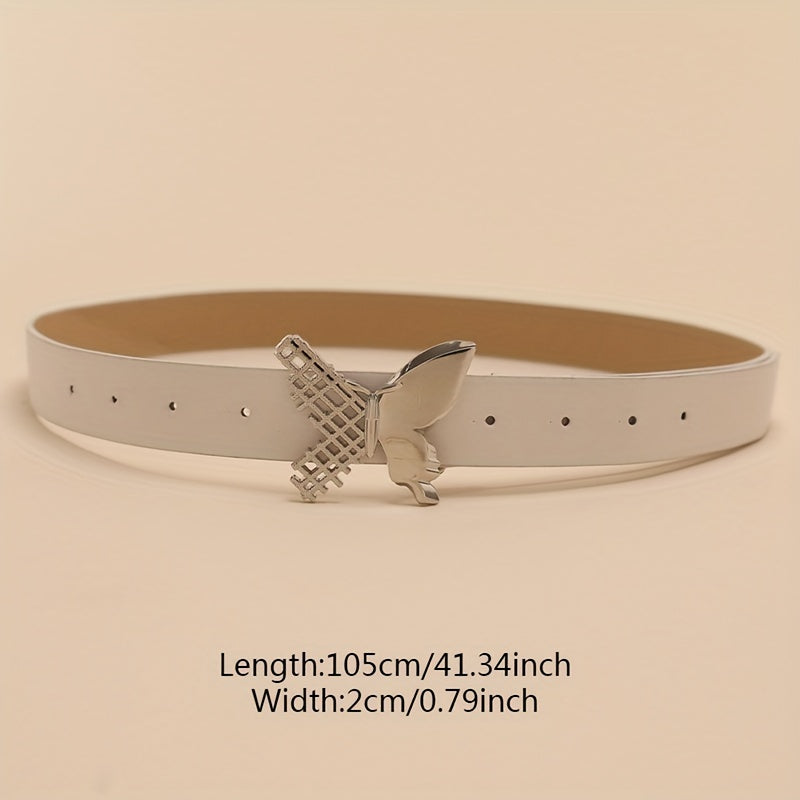 Butterfly Buckle Belt Beige PU Belt Casual Jeans Pants Belts