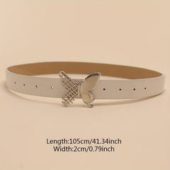 Butterfly Buckle Belt Beige PU Belt Casual Jeans Pants Belts