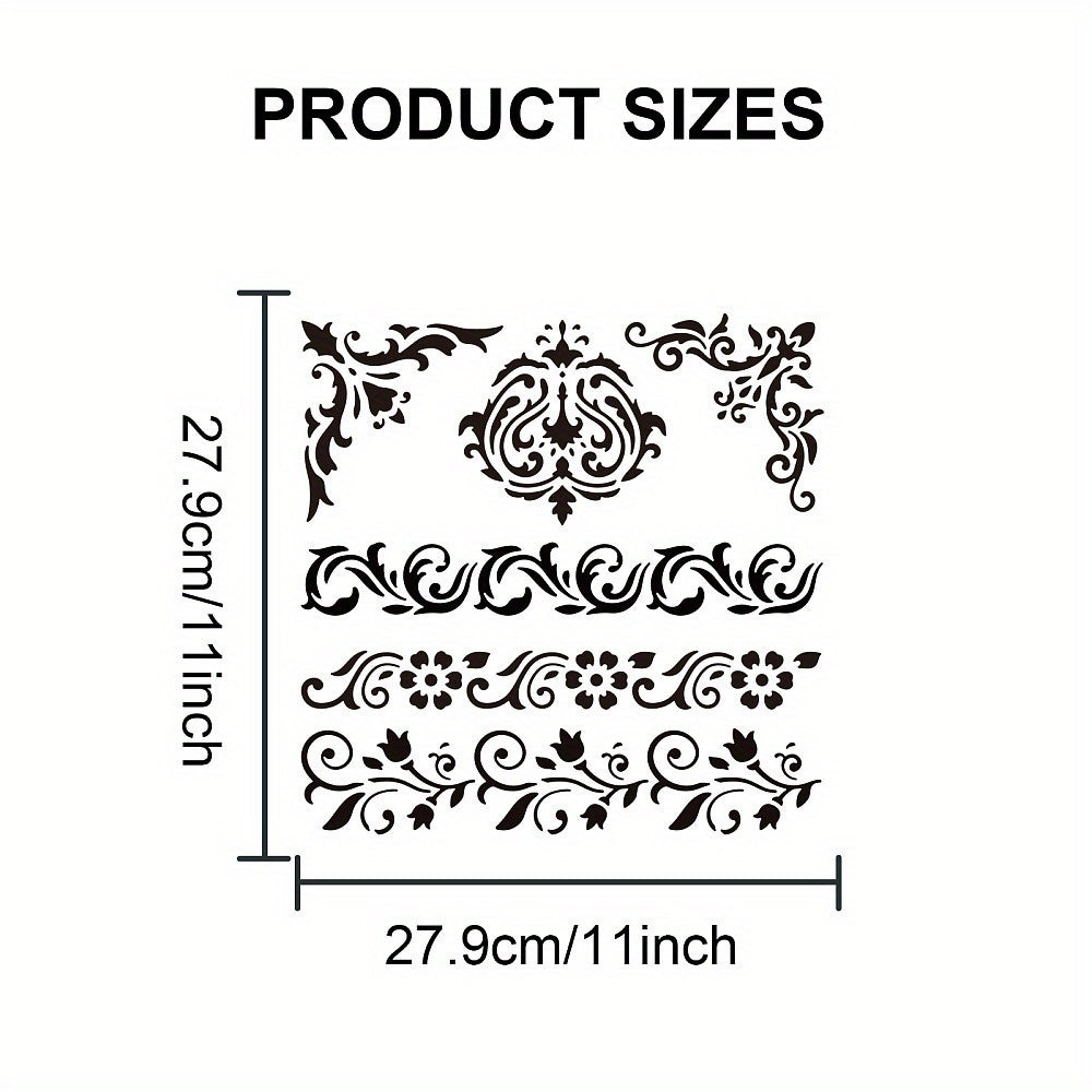 US PET Hollow Out Stencils with Paint Brushes Floral Pattern