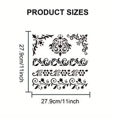 US PET Hollow Out Stencils with Paint Brushes Floral Pattern