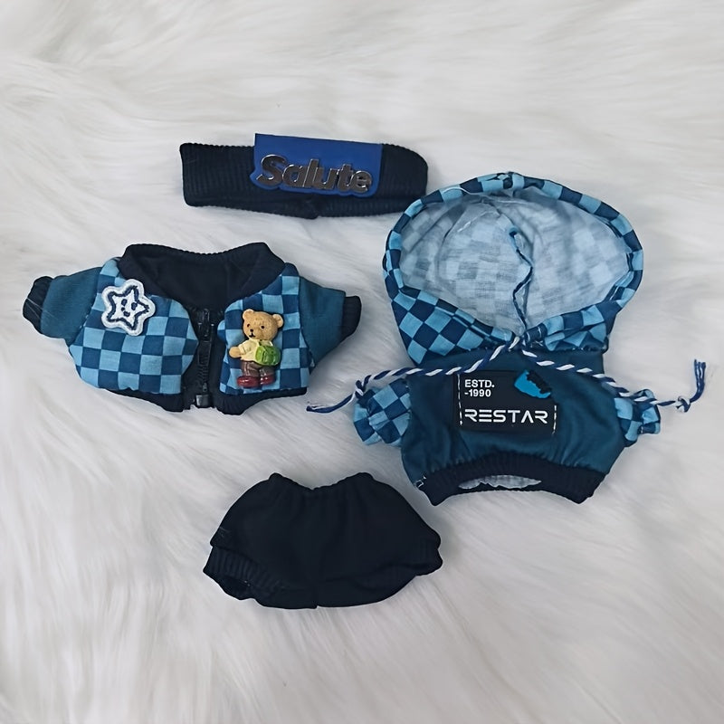 16 Pcs Doll Clothes Plaid Hoodie Headband Set for LABUBU Dolls