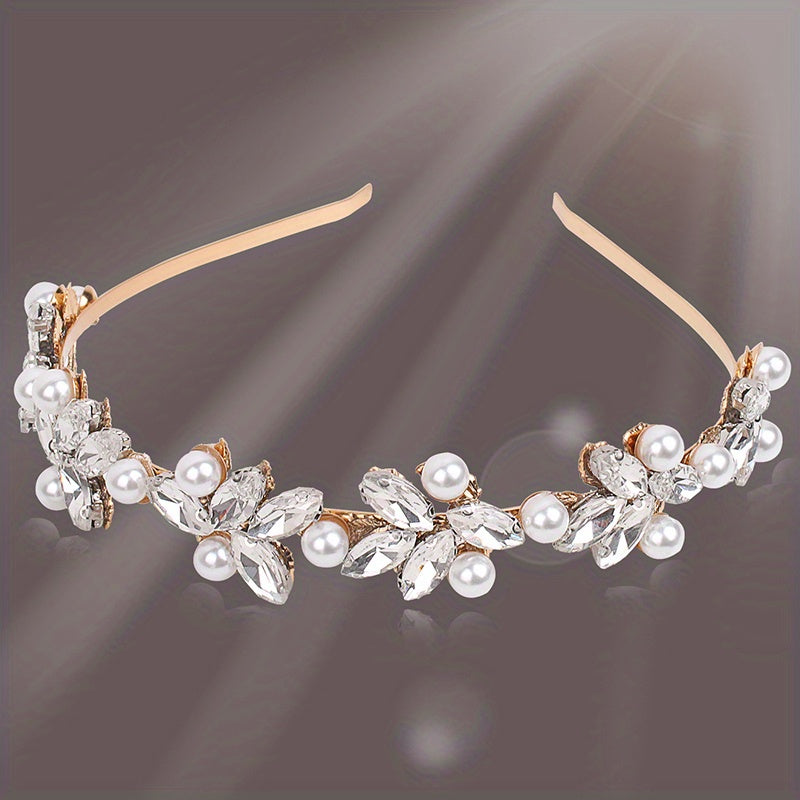 Glitter Rhinestone Faux Pearl Headband for Women Girls