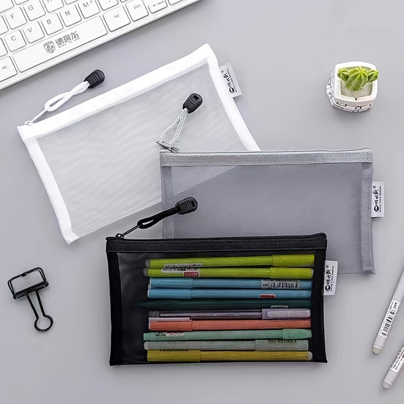 1pc Transparent Mesh Pen Bag Large Capacity Pencil Bag