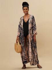 Tie Dye Cover Up Shirt V Neck Loose Fit Long Sleeves Beachwear Kimono