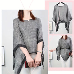 Gray Printed Large Shawl Silk Loose Pullover Shawl Windproof Sunscreen Cape