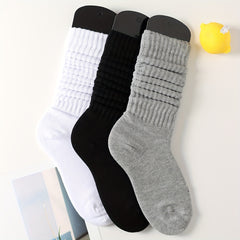 3 Pairs Solid Socks Comfy & Soft All match Women's Stockings & Hosiery