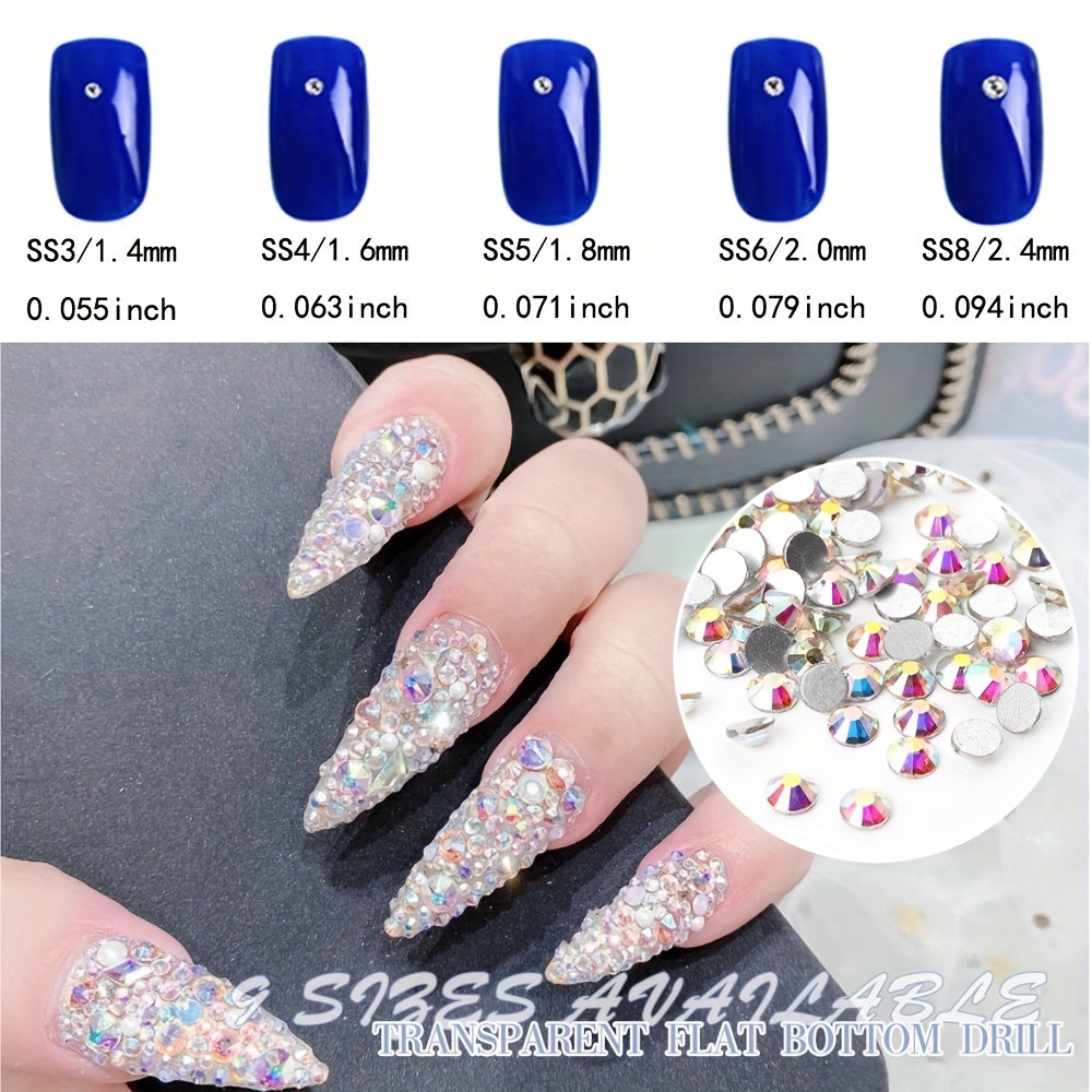 1440pcs Crystal AB Nail Art Rhinestones Round Beads Non Hotfix Flatback