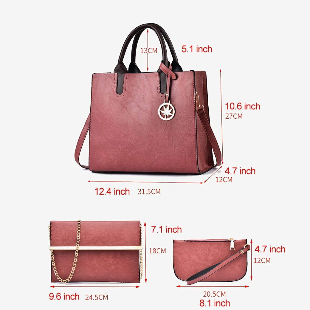 Women's Handbag Set Faux Leather Shoulder Bag & Crossbody Bag & Clutch Purse