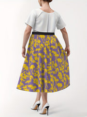  Floral Print Maxi Skirt, High Rise Elastic Waist