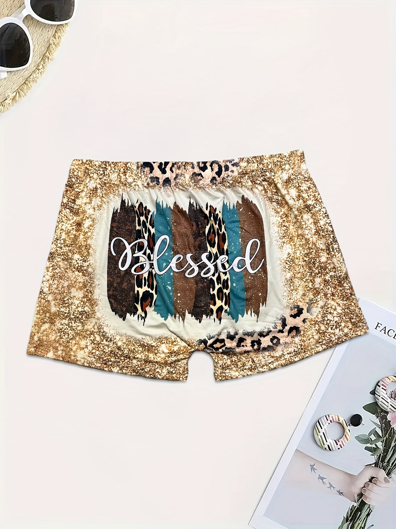  Sexy Shorts Women's Plus Colorblock Leopard & Art Letter & Sequin Prin