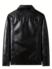Men's PU Leather Zip Up Jacket Windproof Waterproof Top