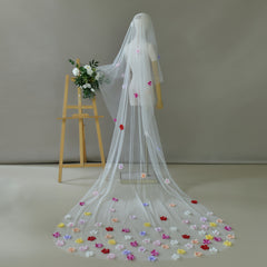 Romantic Floral Bridesmaid Veil for Weddings - Colorful Whimsical Print