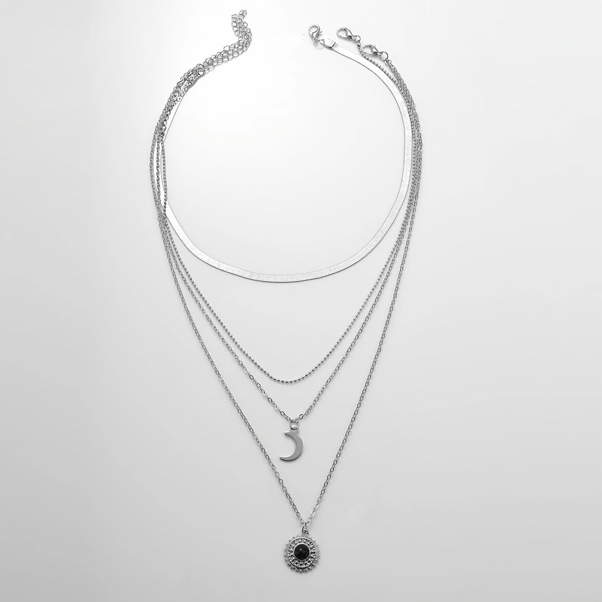 Layered Sun Moon Pendant Necklace Women's Jewelry