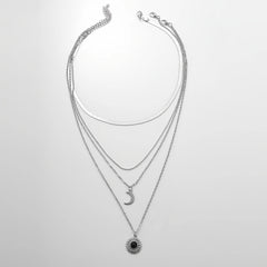 Layered Sun Moon Pendant Necklace Women's Jewelry