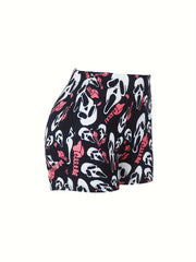  Halloween Shorts Women's Plus Funny Skull Print Elastic High Rise