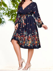 Floral Print Lantern Sleeve Maxi Dress With Belt