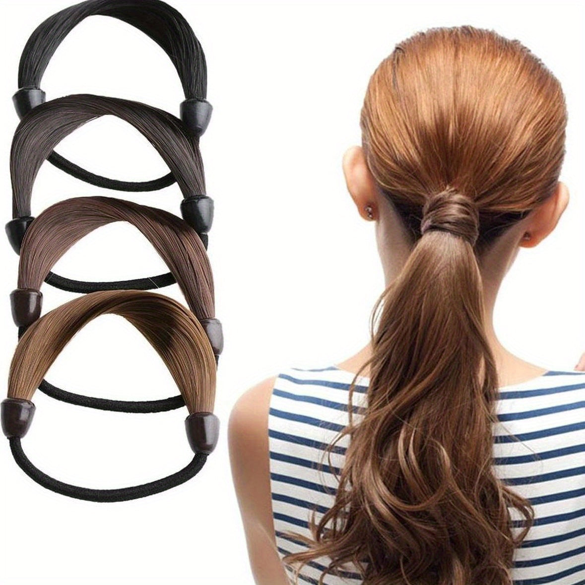 4pcs Wig Hair Tie Synthetic Hair Elastic Ponytail Holder Hair Accessories