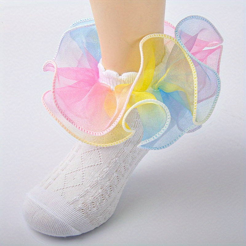 Girls Rainbow Double Layer Lace Ruffle Princess Socks