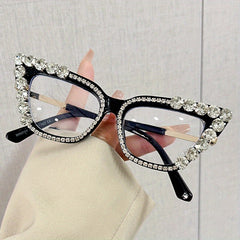 Cat Eye Clear Lens Glasses For Women Rhinestone Decor UV400