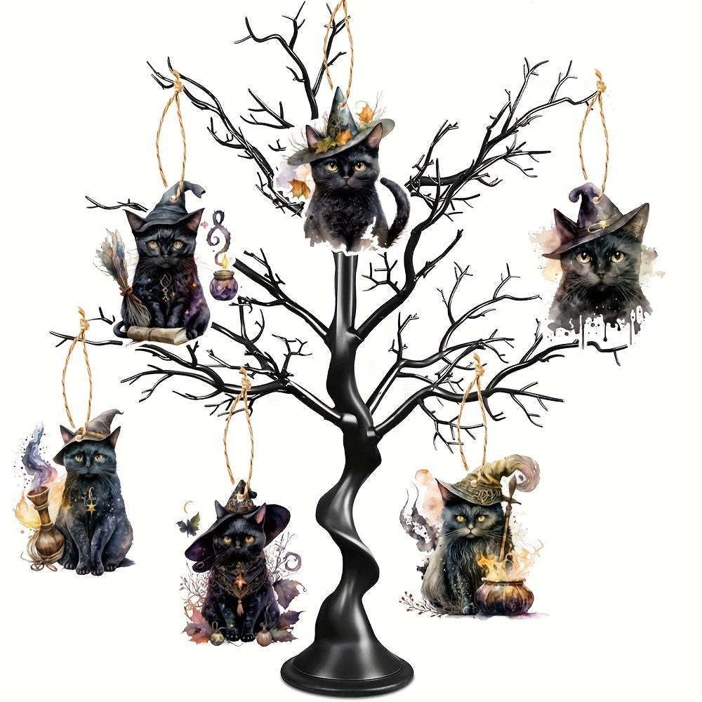 6pc Spooky Halloween Cat Tree Ornaments - Frightening Home Decor