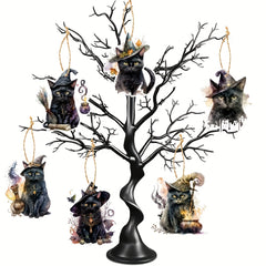 6pc Spooky Halloween Cat Tree Ornaments - Frightening Home Decor