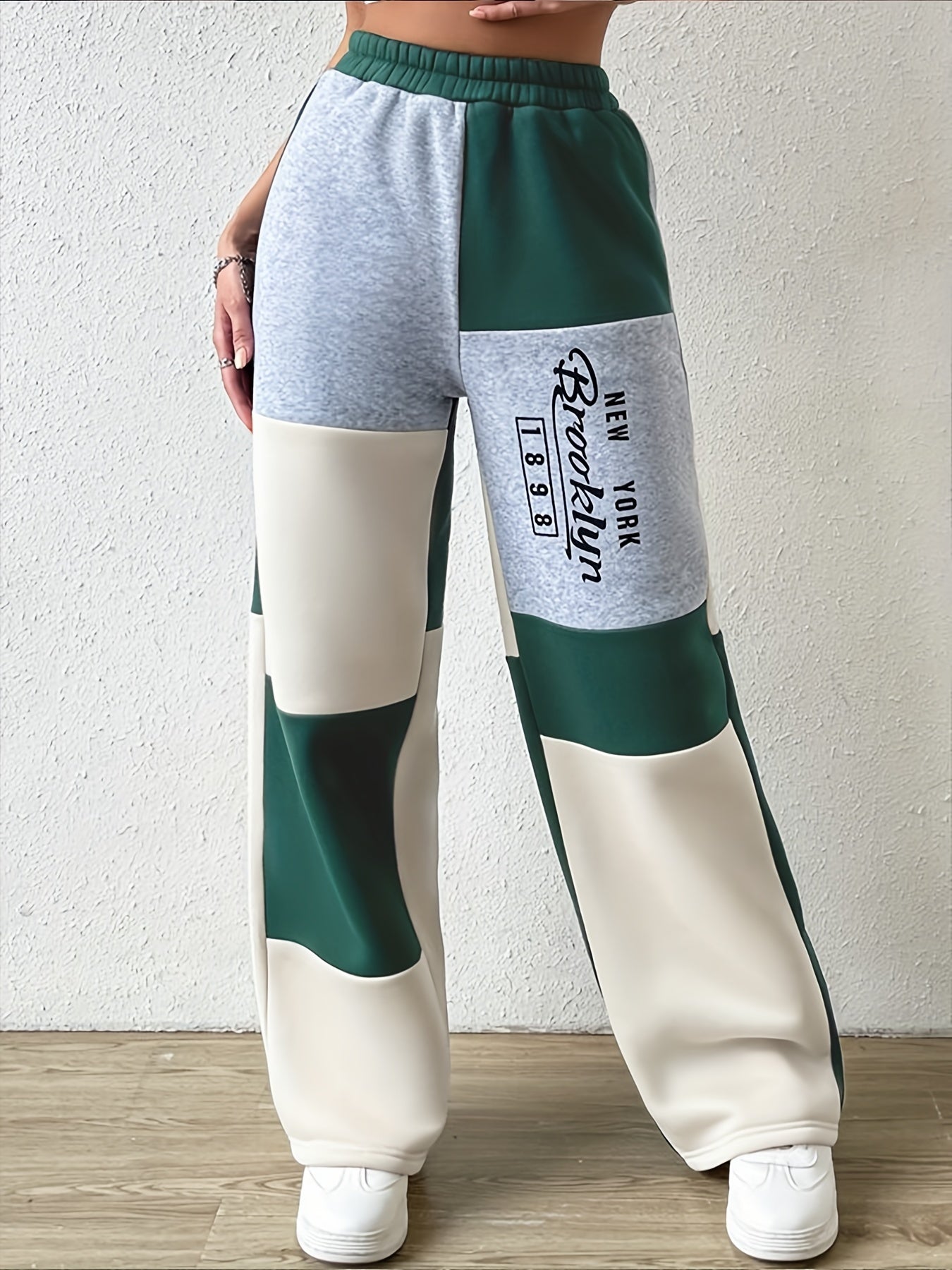  Colorblock Wide Leg Yoga Pants with Elastic Waist