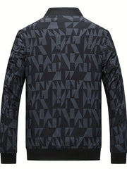 Geometric Print Men's Casual Zipper Pockets Jacket Coat