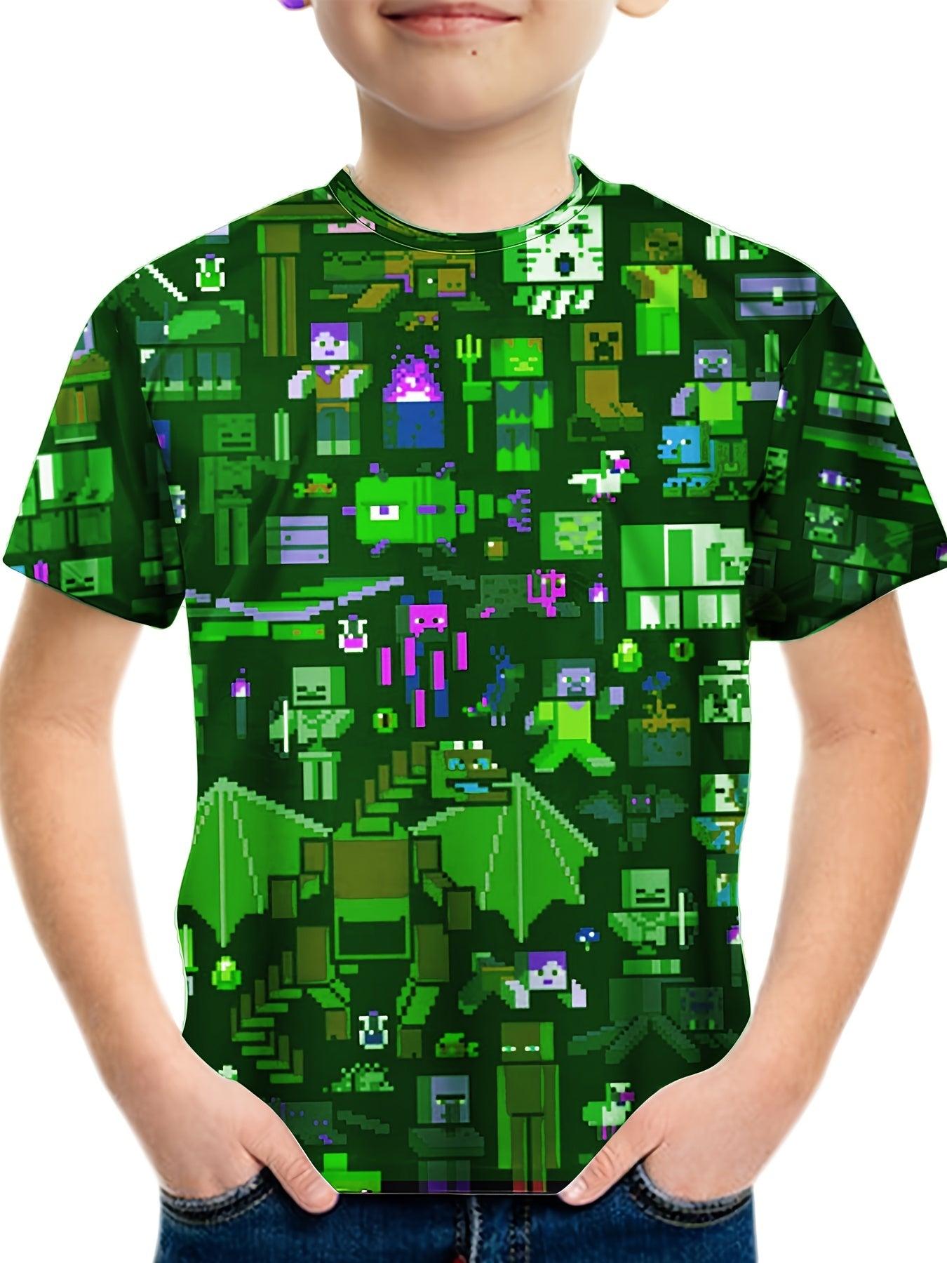 Kids 3D Print Casual T-shirt Building My Wonderful World Tees Top